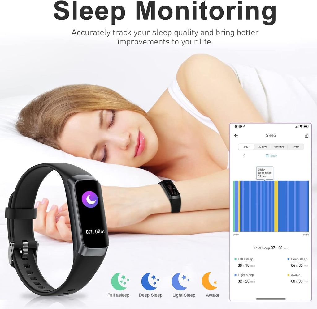 Fitness Tracker with 24/7 Heart Rate, Blood Oxygen Blood Pressure Sleep Monitor, Activity Trackers 5 ATM Waterproof,Step Calorie Counter Pedometer Health Smart Watch for Women Men (Bl)
