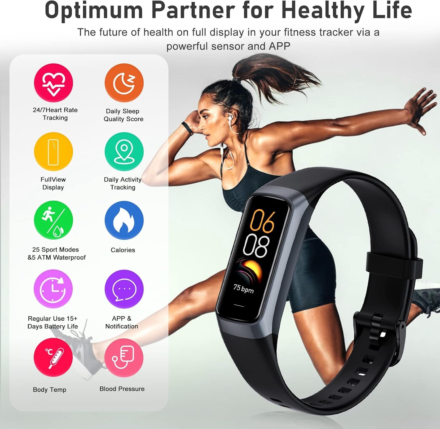 Fitness Tracker with 24/7 Heart Rate, Blood Oxygen Blood Pressure Sleep Monitor, Activity Trackers 5 ATM Waterproof,Step Calorie Counter Pedometer Health Smart Watch for Women Men (Bl)