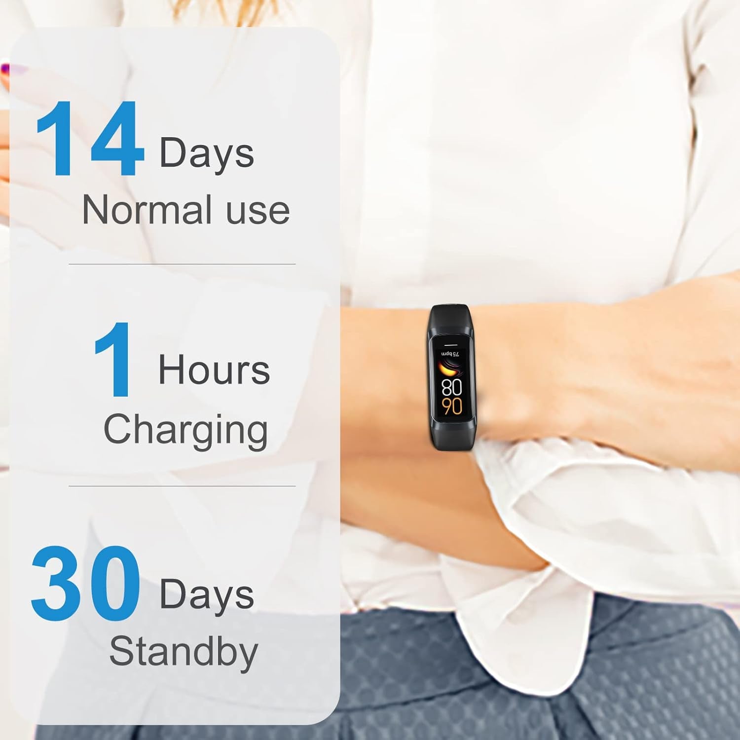 Fitness Tracker with 24/7 Heart Rate, Blood Oxygen Blood Pressure Sleep Monitor, Activity Trackers 5 ATM Waterproof,Step Calorie Counter Pedometer Health Smart Watch for Women Men (Bl)