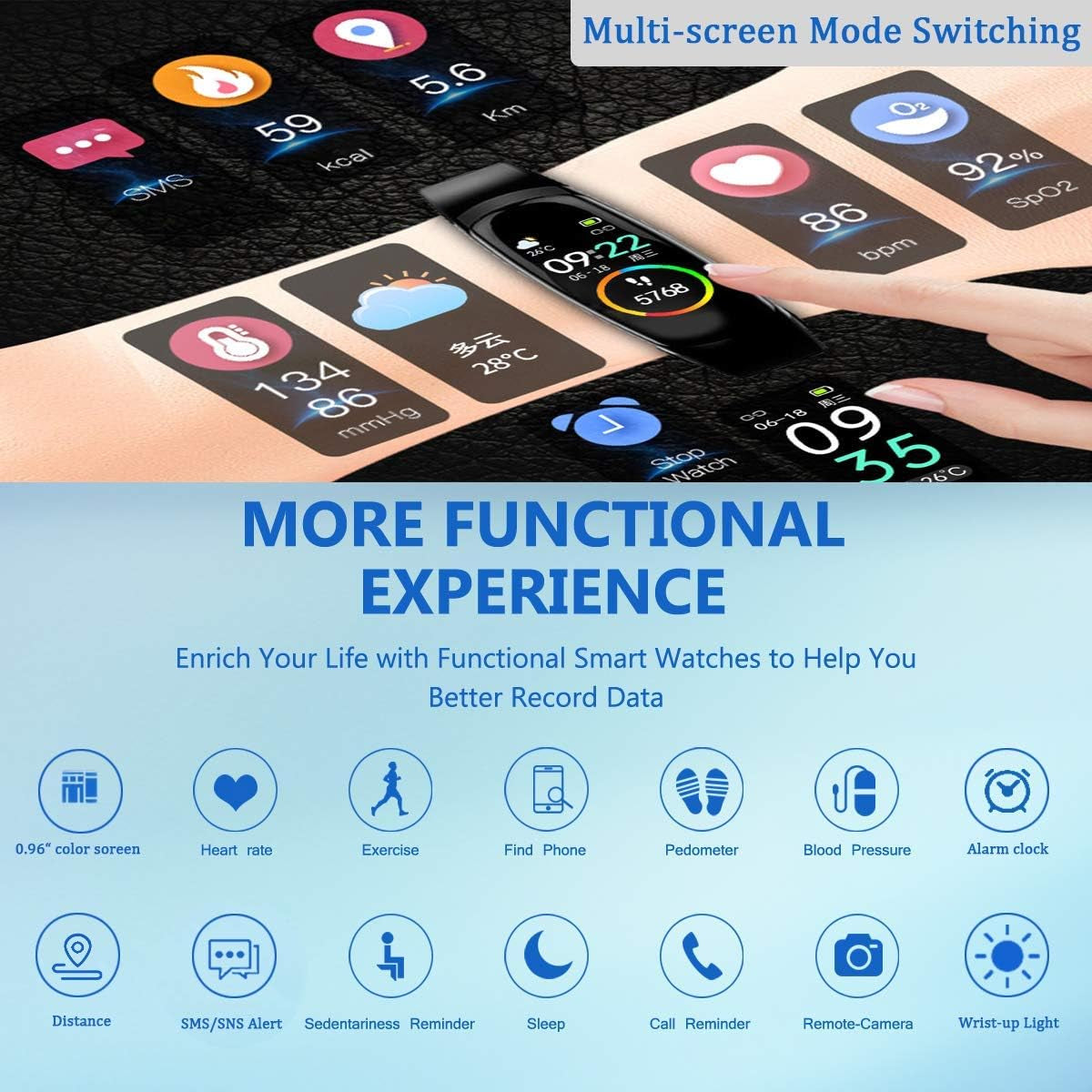 Weijie Fitness Tracker, Activity Tracker Watch with IP67 Waterproof Smart Fitness Band with Step,Calorie Counter Sleep Monitor, Pedometer Watch for Kids Women and Men (Black)
